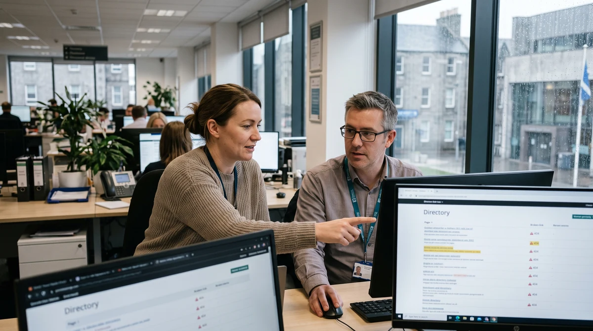 Council staff review broken links in an online community directory.