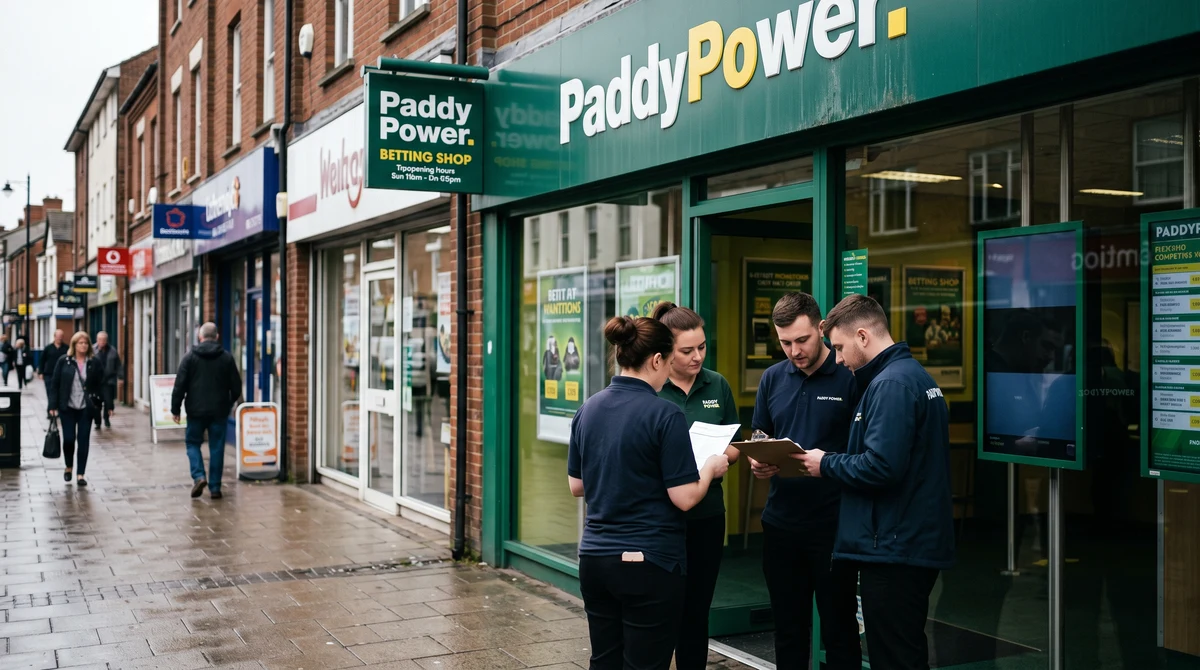 Paddy Power betting shop storefront on a British high street during a review of its retail locations