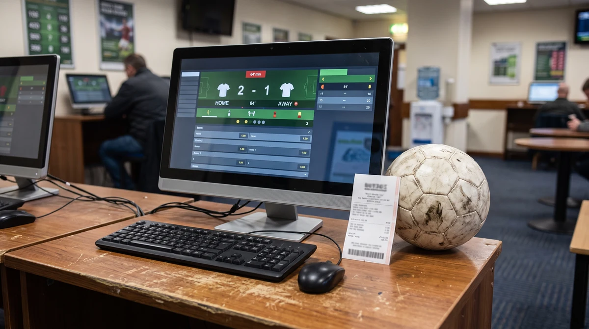 A football and betting slip beside a neutral live sports data interface representing a new in-play betting product.