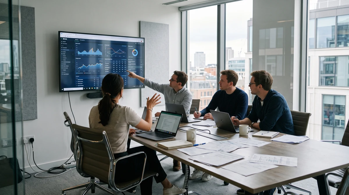 A sportsbook technology team reviews betting software in a London office.