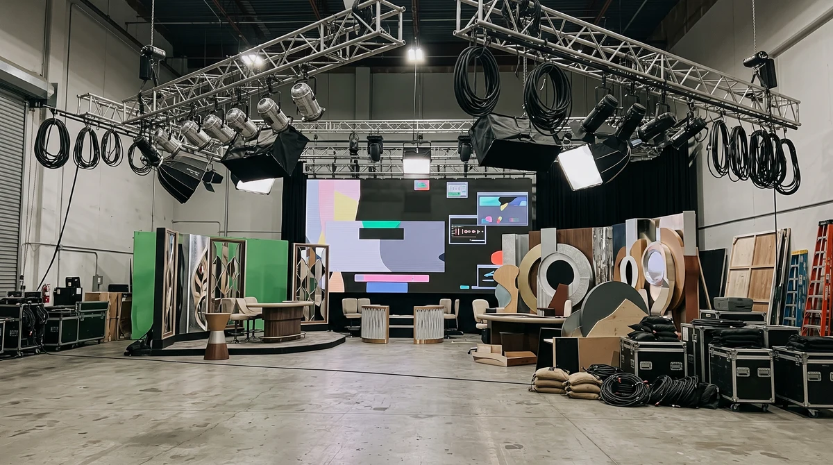 An empty entertainment studio prepared for an online casino advertising campaign.