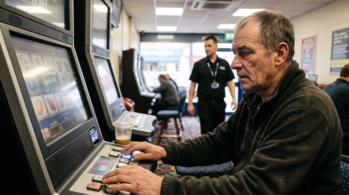 An adult uses a gaming machine in a British gambling venue as new rules focus on session information and safer design.