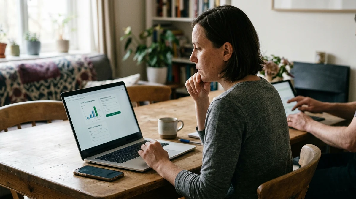 A customer reviews a deposit-limit control on a laptop beside a smartphone.