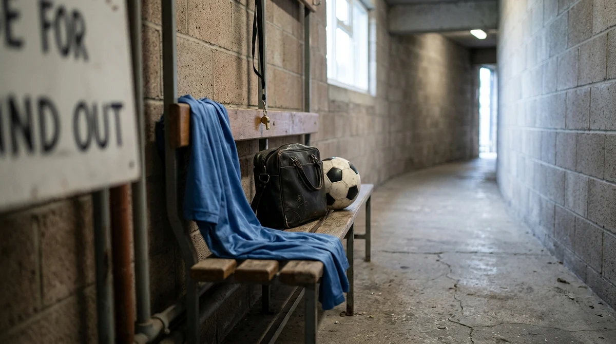 Football officials’ equipment beside a stadium corridor, representing disciplinary rules for match officials.