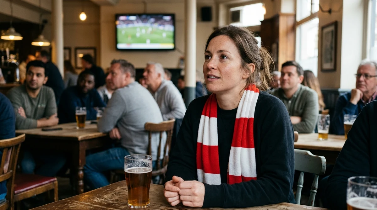 Adult England football supporter watching a match in a British pub.