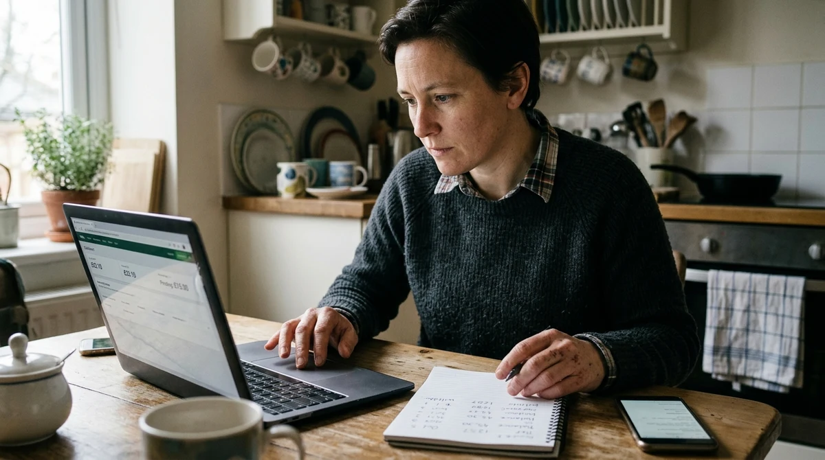 A UK customer checks an online betting balance and transaction details on a laptop.
