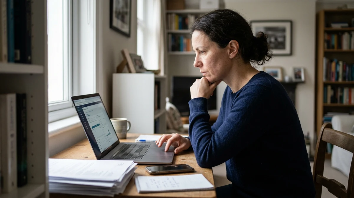 An adult player checks a migrated online poker account and balance on a laptop at home.