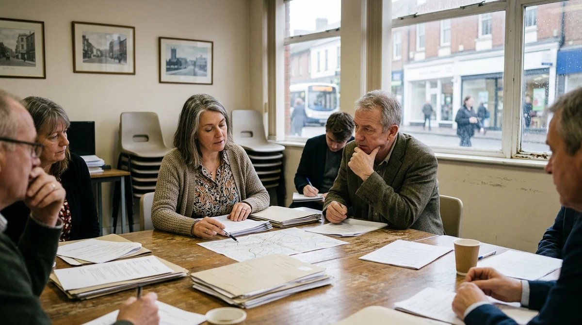 A British council licensing committee reviews papers about a proposed gambling premises application.