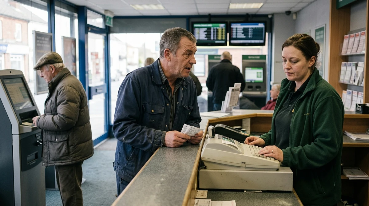 Staff and a customer speak inside a British high-street betting shop during a gambling-tax debate